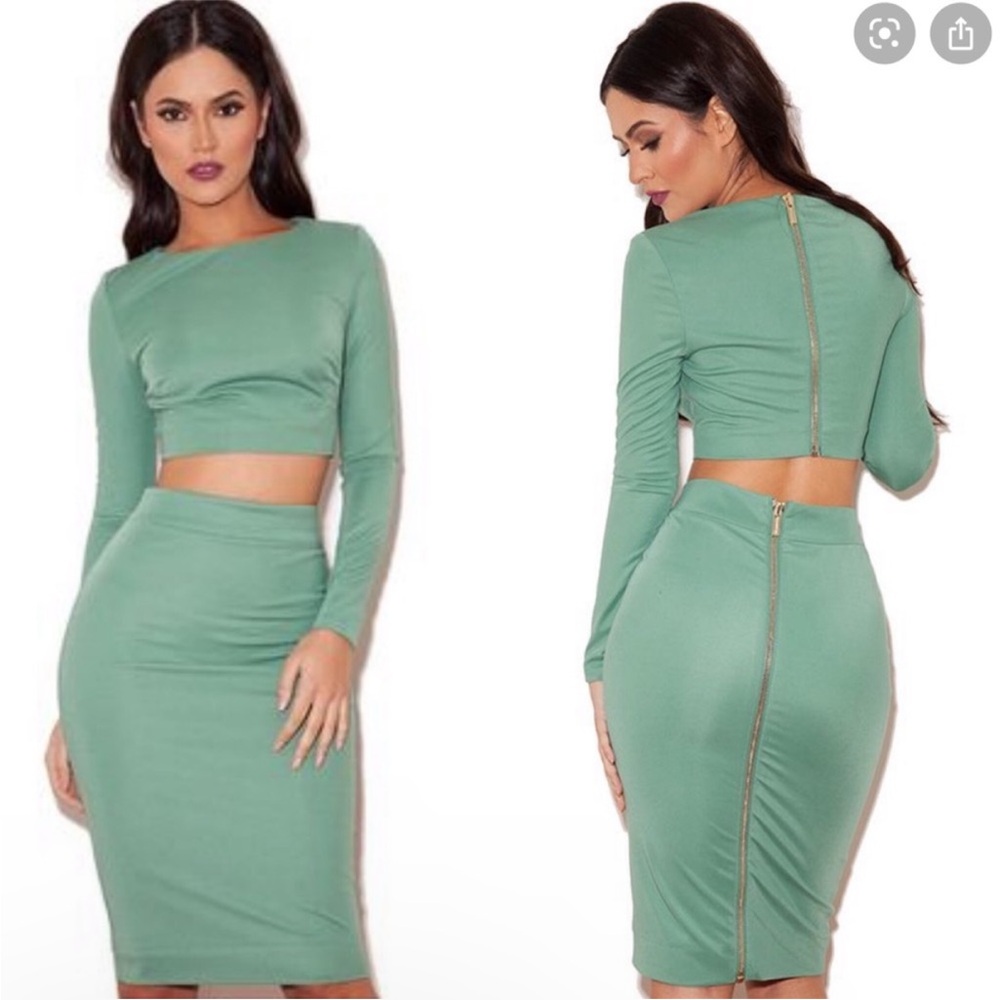 House of CB Mint Green Crop Top and Skirt Set